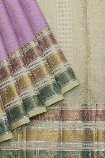 Lavender and cream pure zari silk saree