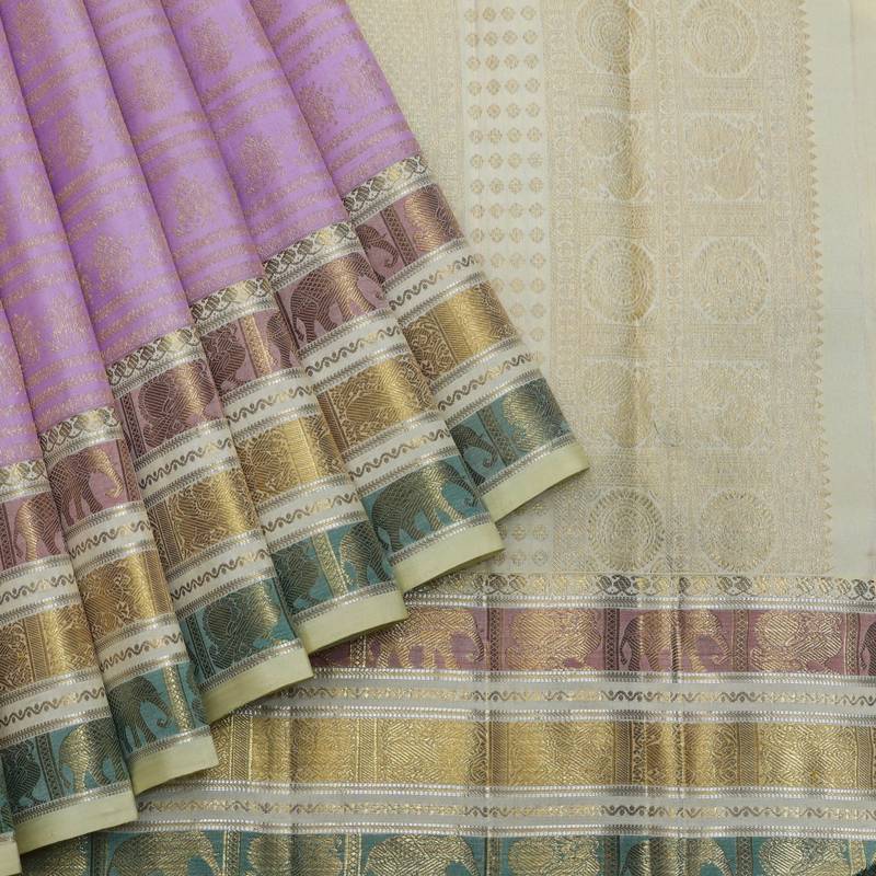 Lavender and cream pure zari silk saree