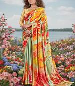multicolor  printed saree with blouse