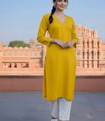 Yellow embroidered rayon kurta set