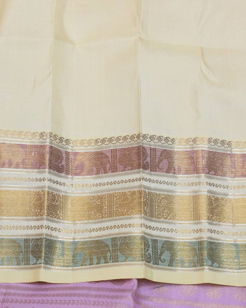 Lavender and cream pure zari silk saree