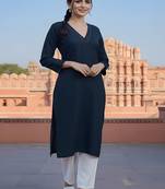 Navy  embroidered rayon kurta set