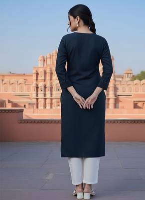 Navy  embroidered rayon kurta set 2