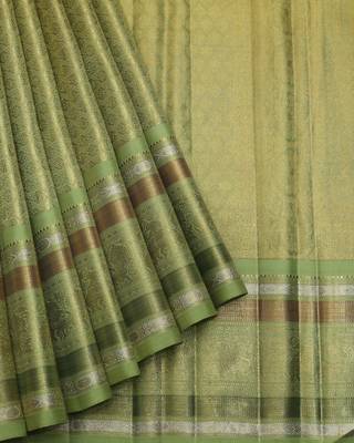Pear green tissue pure zari kanjivaram silk saree 2