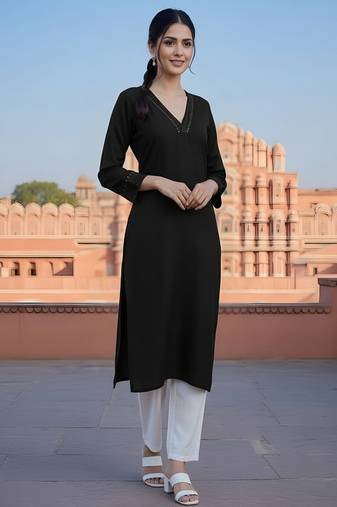 Black  embroidered rayon kurta set