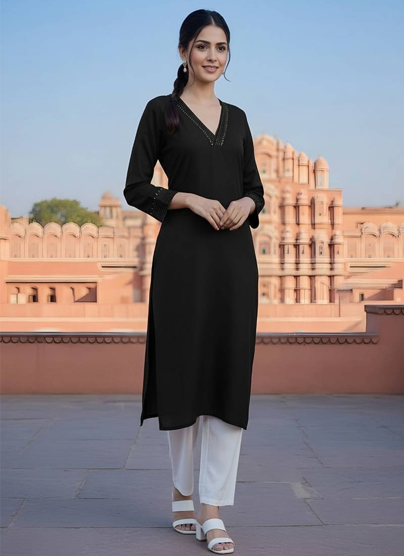 Black  embroidered rayon kurta set