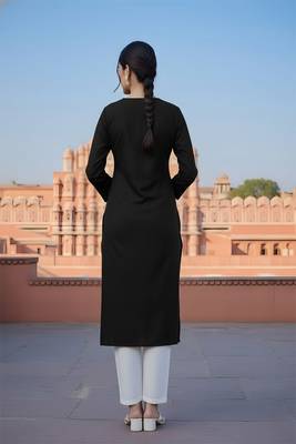 Black  embroidered rayon kurta set 2