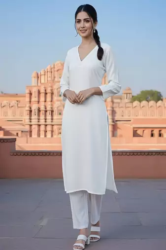 White  embroidered rayon kurta set