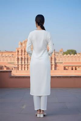 White  embroidered rayon kurta set 2