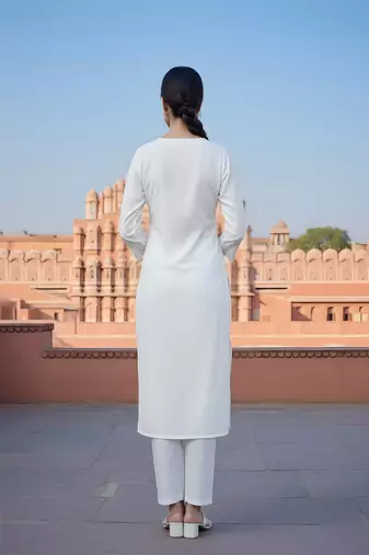 White  embroidered rayon kurta set