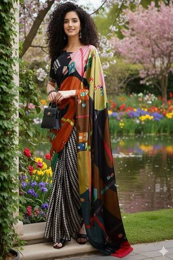 multicolor premium printed saree with blouse