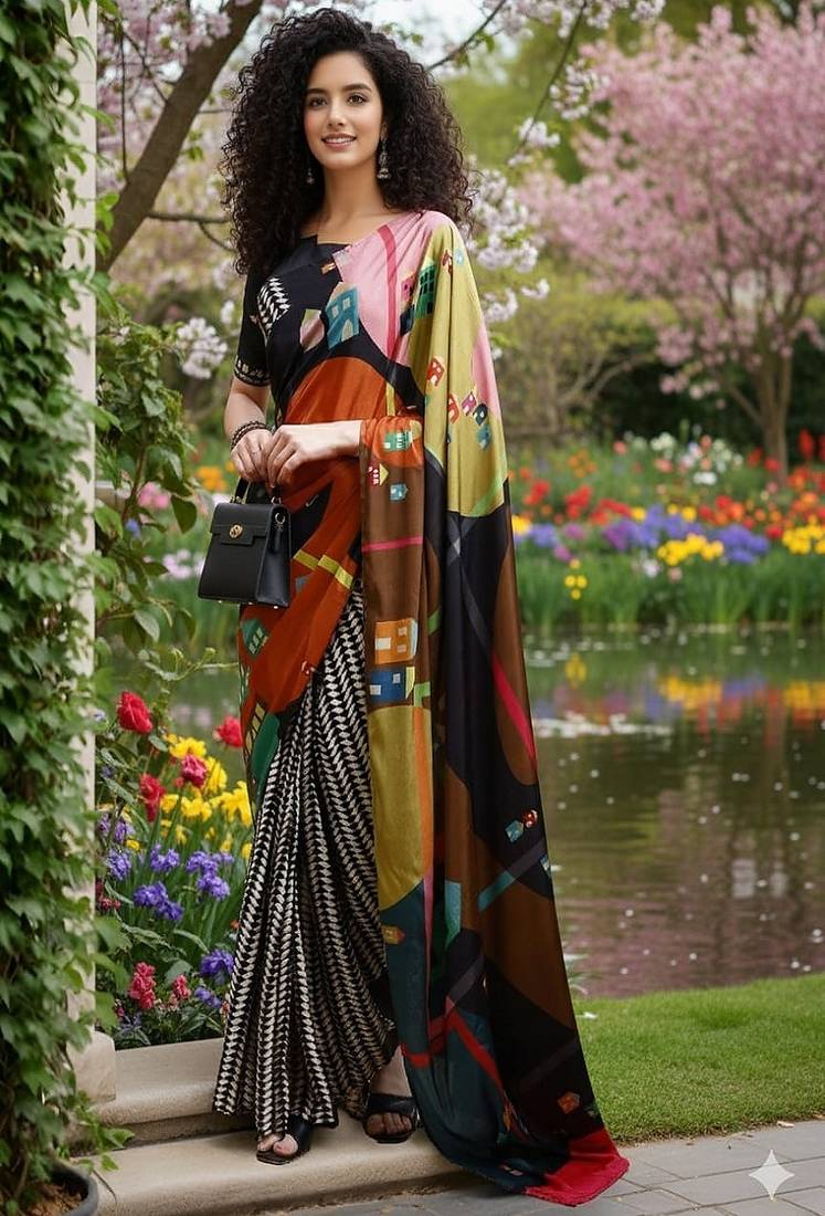 multicolor premium printed saree with blouse