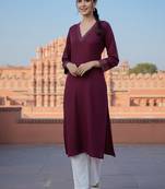 Red  embroidered rayon kurta set