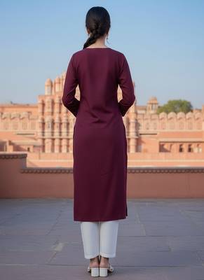 Red  embroidered rayon kurta set 2