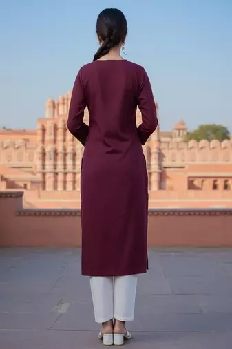 Red  embroidered rayon kurta set