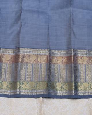 Off white and grey pure zari kanjivaram silk saree 4