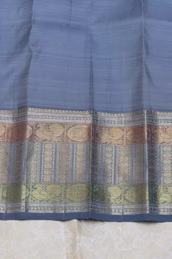 Off white and grey pure zari kanjivaram silk saree