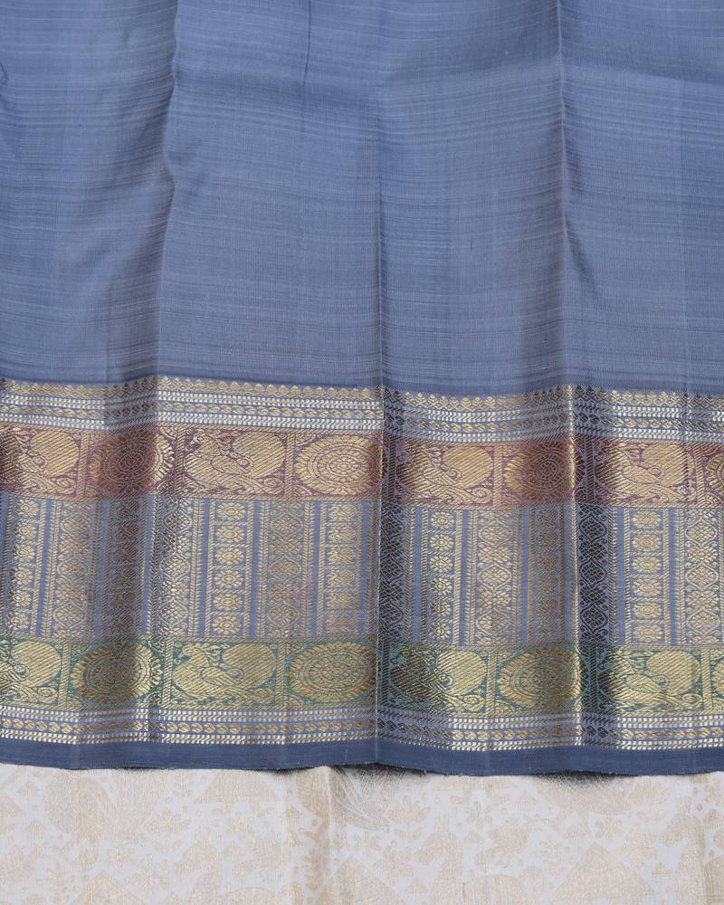 Off white and grey pure zari kanjivaram silk saree