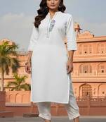 White embroidered rayon kurta set
