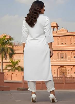 White embroidered rayon kurta set 2
