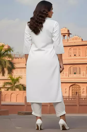 White embroidered rayon kurta set