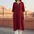 Red  embroidered rayon kurta set