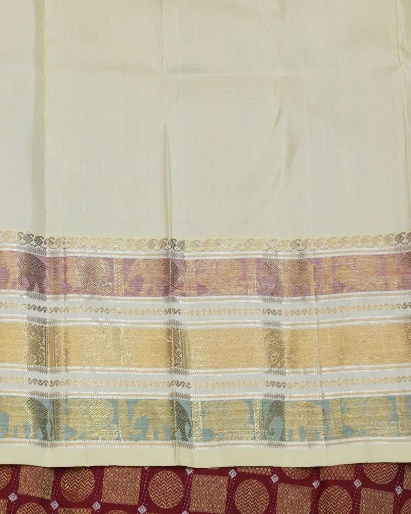 Maroon and cream designer kanchipuram silk saree