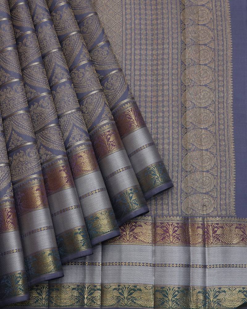 Grey pure kanchipuram silk saree