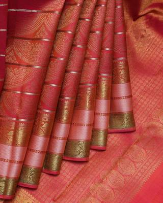 Dual tone tomato red pattu saree 1