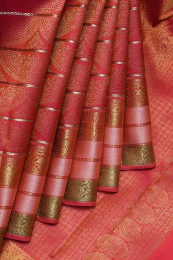 Dual tone tomato red pattu saree