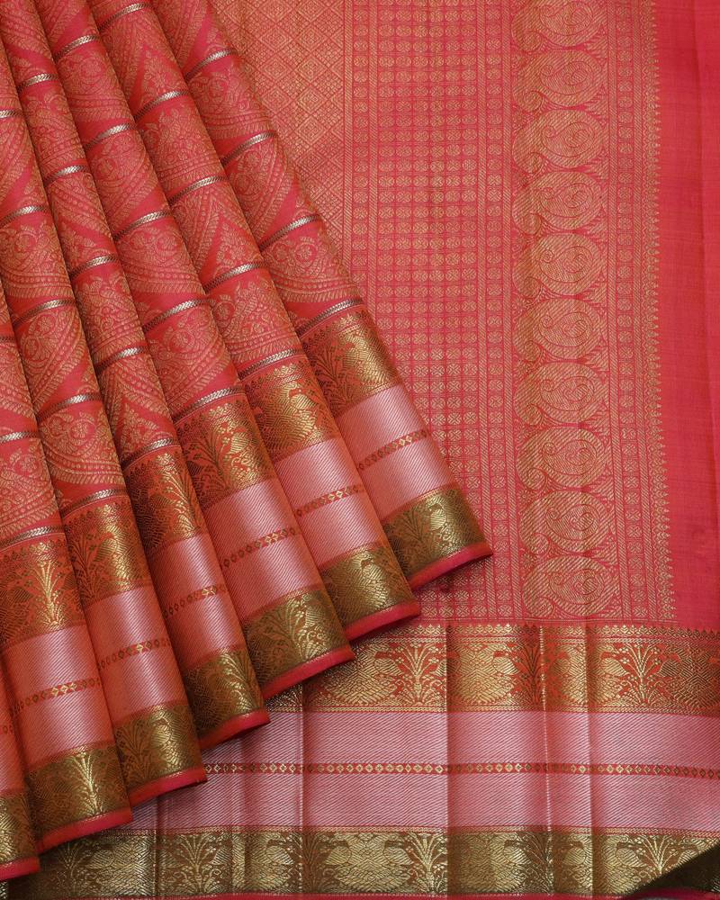 Dual tone tomato red pattu saree