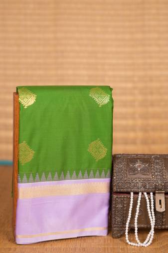 Avocado green and lilac semi silk saree