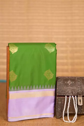 Avocado green and lilac semi silk saree