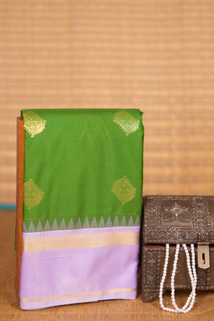 Avocado green and lilac semi silk saree