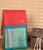 Red and blue semi silk saree