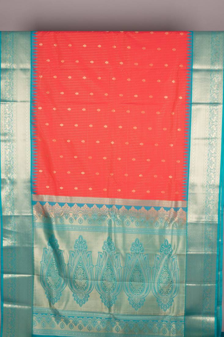 Red and blue semi silk saree