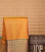 Mustard yellow and charcoal grey small checked soft silk saree