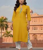 Yellow  embroidered rayon kurta set