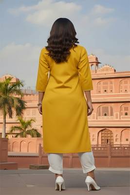 Yellow  embroidered rayon kurta set 2