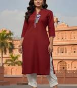 Red embroidered rayon kurta set