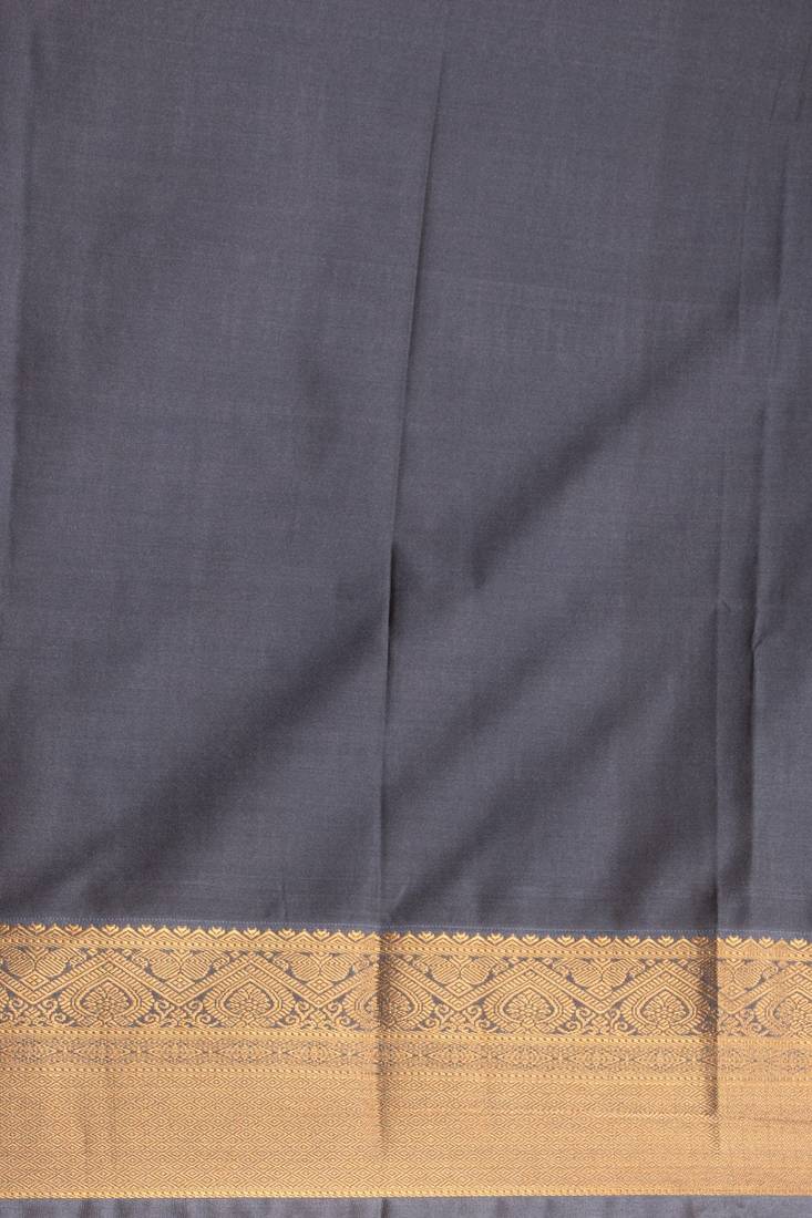 Mustard yellow and charcoal grey small checked soft silk saree