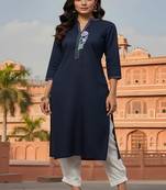 Navy embroidered rayon kurta set