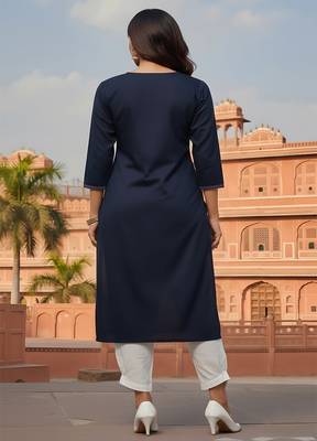 Navy embroidered rayon kurta set 2
