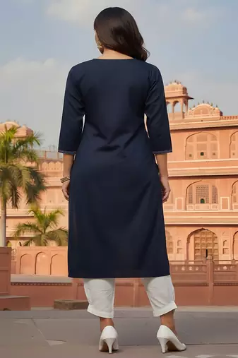 Navy embroidered rayon kurta set