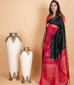 Black and crimson red pure soft silk saree