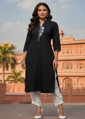 Back embroidered rayon kurta set 1