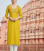 Yellow embroidered rayon kurta set
