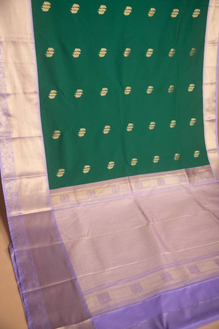 Forest green and lavender semi silk saree