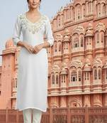 White embroidered rayon kurta set