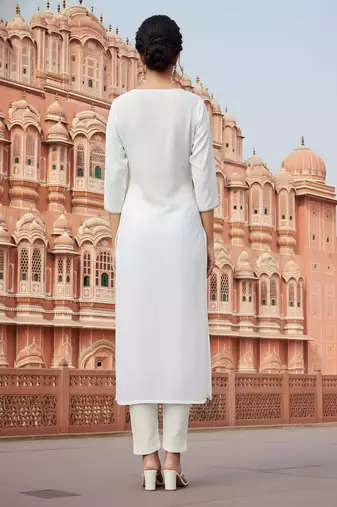 White embroidered rayon kurta set